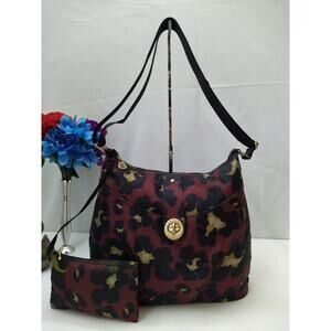 Baggallini Helsinki Scarlet Cheetah Nylon Turn Lock Crossbody Bag With Wallet